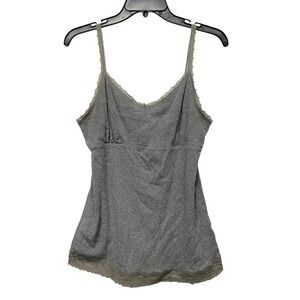 Y2K Vintage Faded Glory Cami Top Lace Trim Cotton Gray Tank Top Large Milkmaid